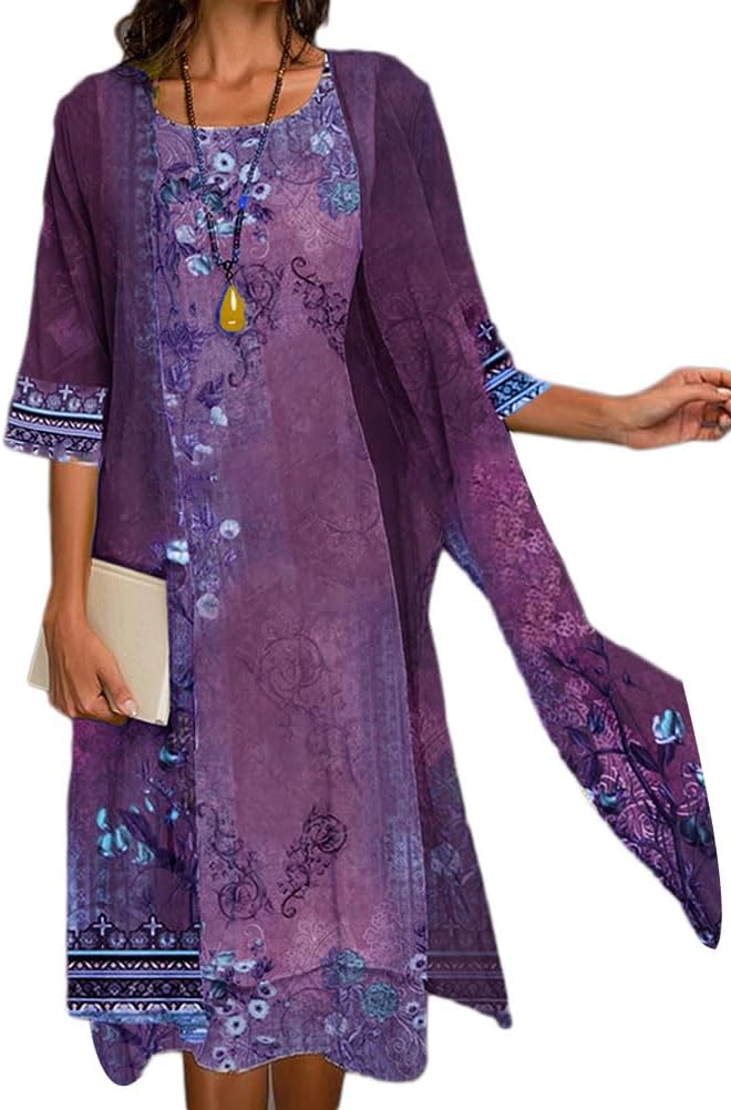 Élodie sæt dame 2 dele – midikjole med blomsterprint og tylcardigan