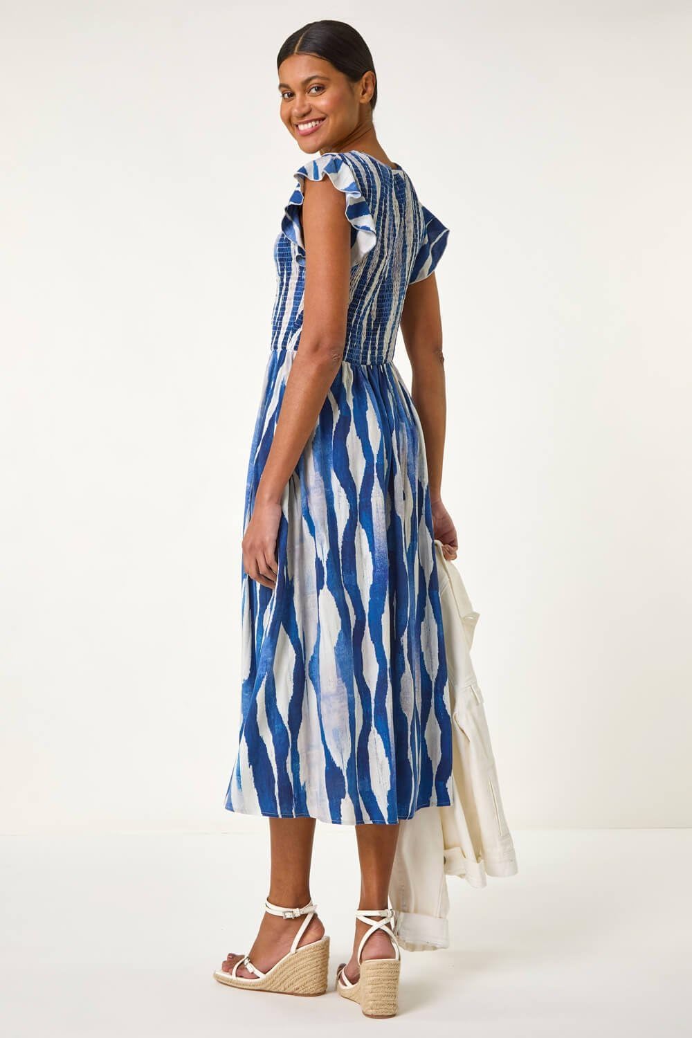 Vestido Midi Amélie Mulher – Vestido Floral Franzido Gola Redonda Folhos Verão Chic