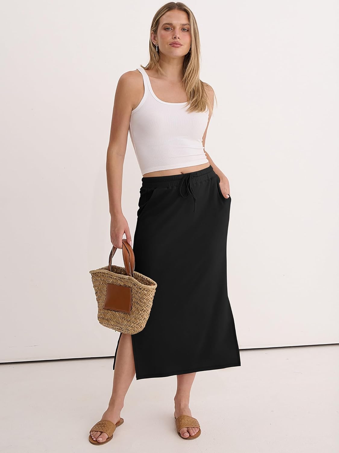 Jessa Falda Maxi para Mujer – Falda de Cintura Alta, Abierta y con Bolsillos Casual Chic