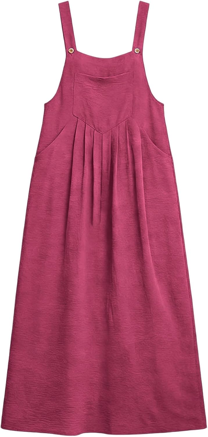 Camille langer Latzrock für Damen – Plissiertes Latzkleid mit verstellbaren Trägern und Taschen