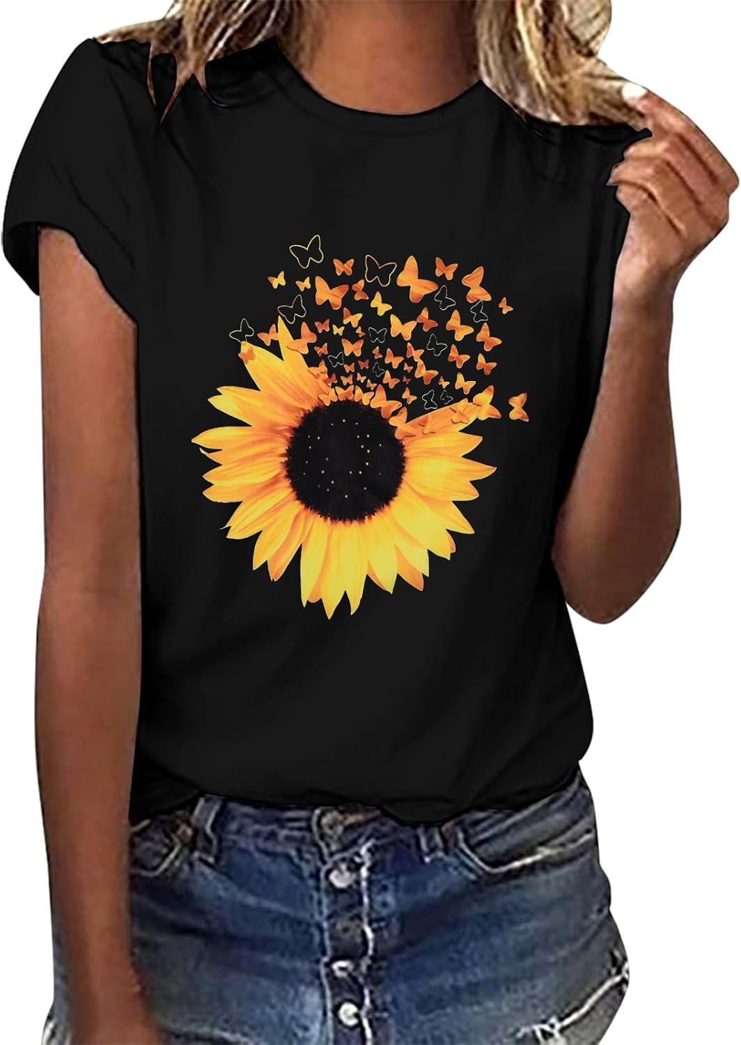 Anastacia T-Shirt Femme Coton – Col Rond, Imprimé Casual, Coupe Fluide Été