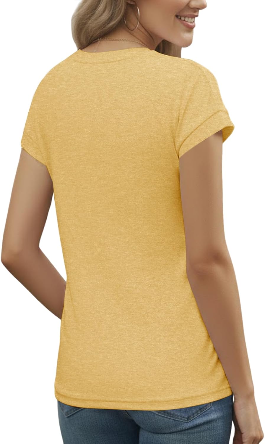T-shirt Loinia Mulher Gola Redonda – Plissado Elegante, Mangas Curtas, Corte Fluido Verão