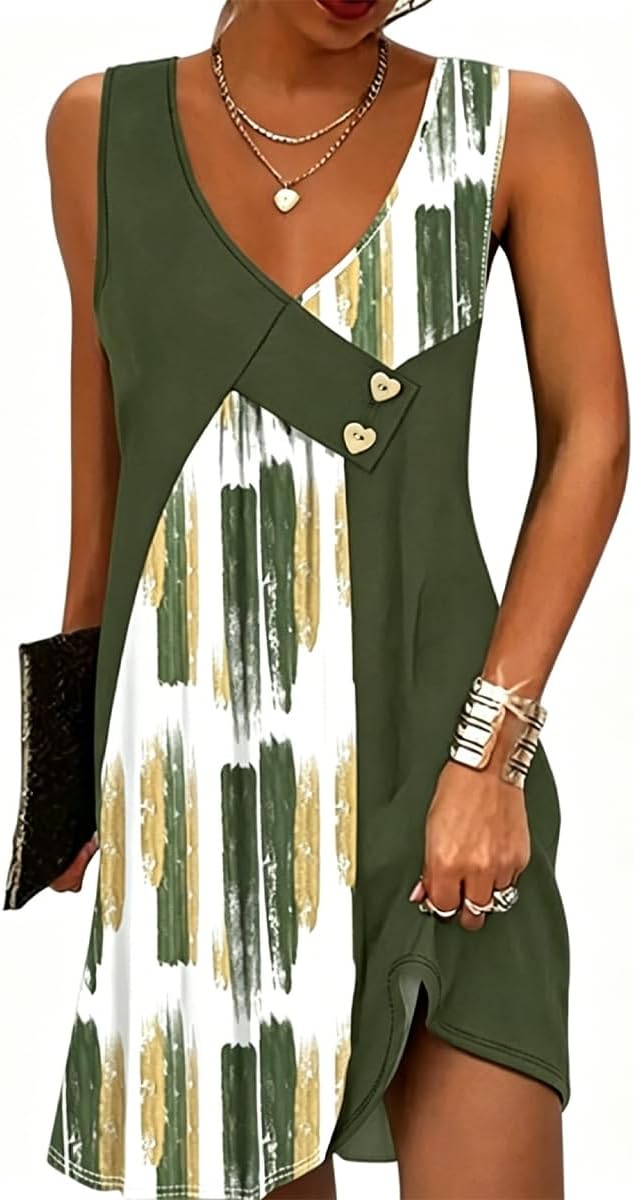 Zoé Abito Estivo Donna – Abito Corto Scollo a V Senza Maniche con Tasche Casual Chic