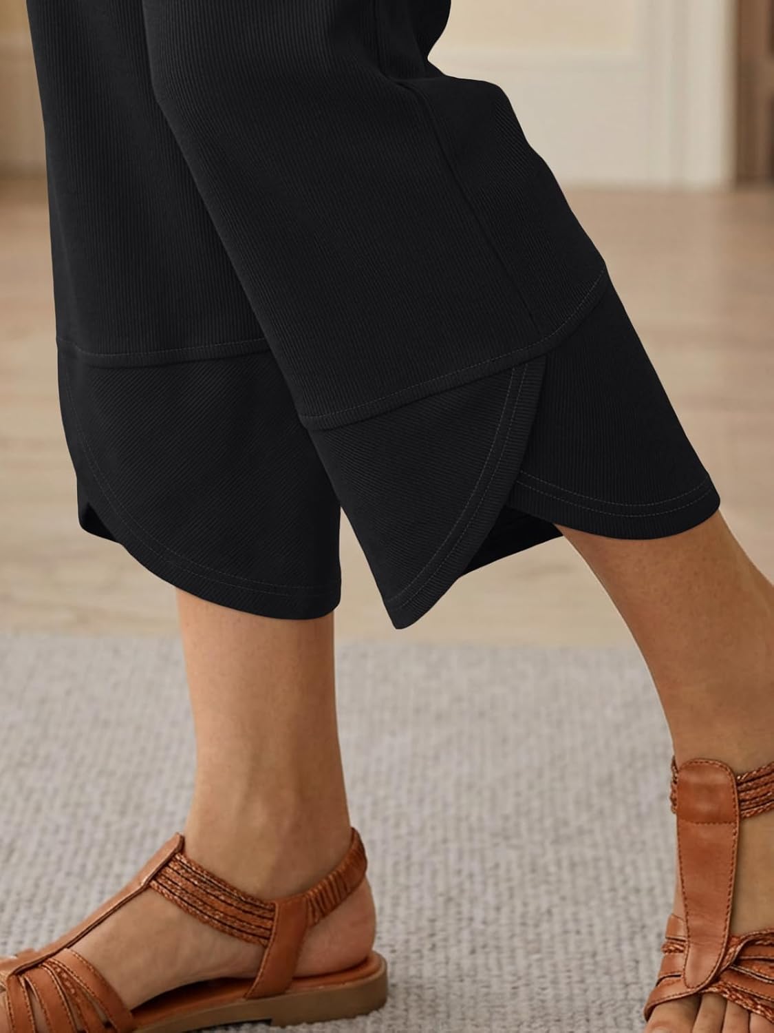 Quenn Pantalon Femme – Pantalon Large Coton Taille Élastique & Poches Été