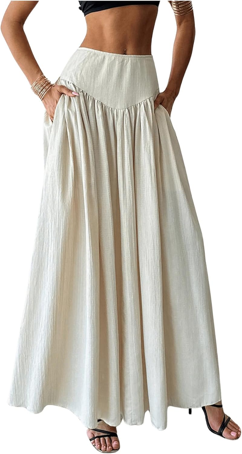Milania Falda Maxi Mujer – Falda Plisada Cintura Alta Fluida y Elegante