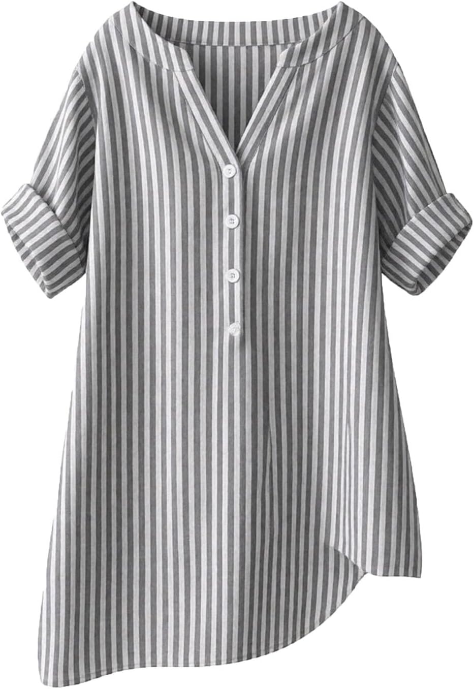 Solen Blouse Femme Rayée – Haut Col V à Boutons Style Henley
