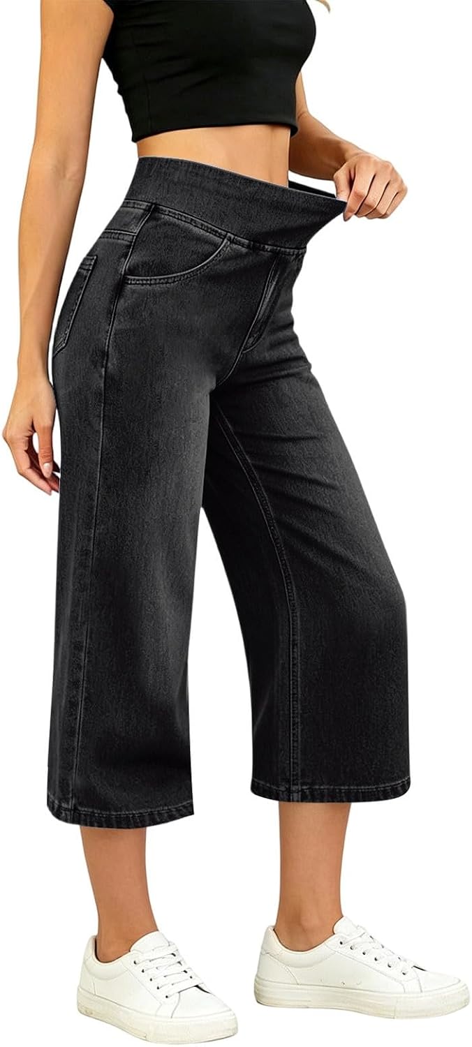 Léonie Jean 7/8 Mulher – Calças de ganga elásticas de cintura subida, corte justo direito