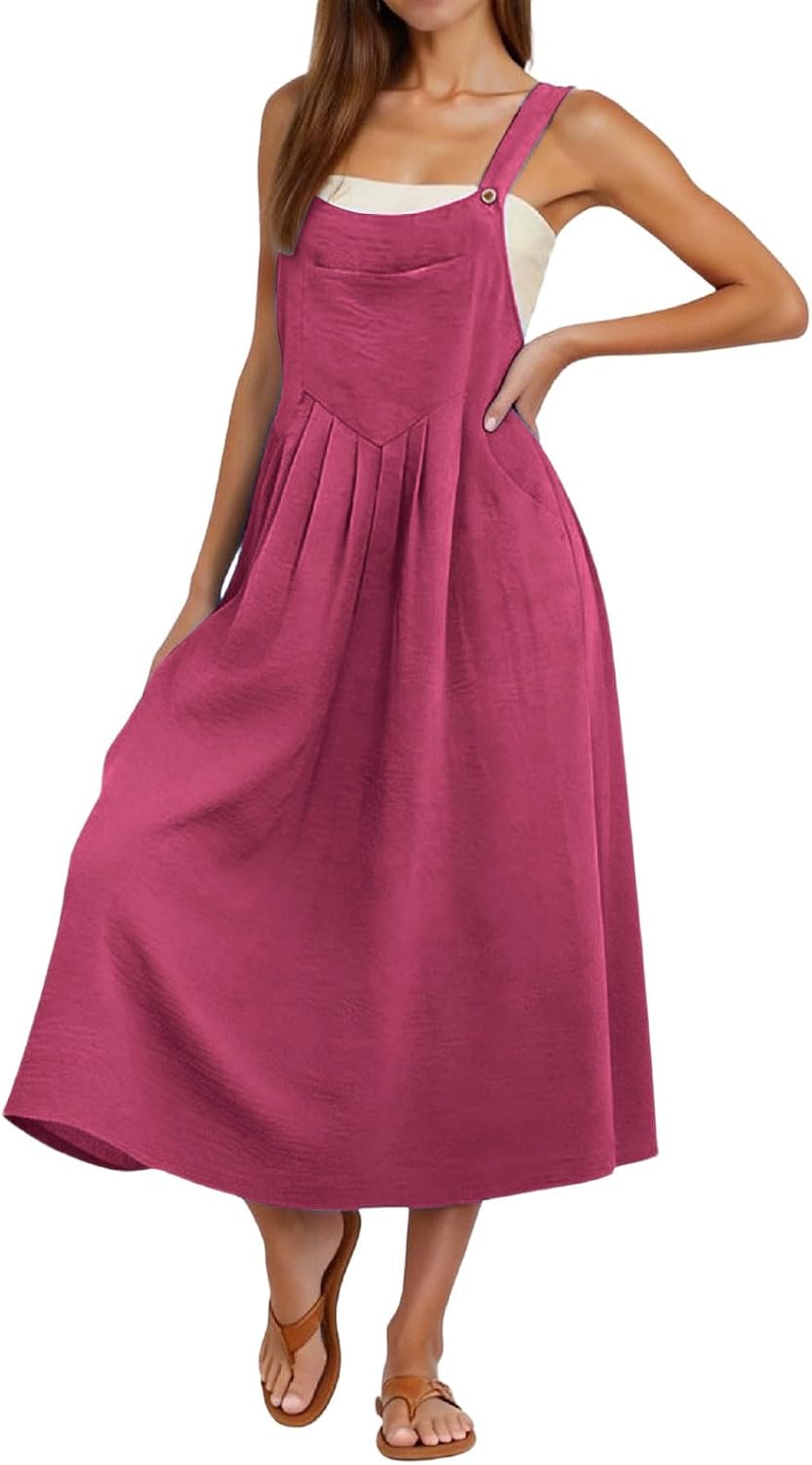 Camille langer Latzrock für Damen – Plissiertes Latzkleid mit verstellbaren Trägern und Taschen