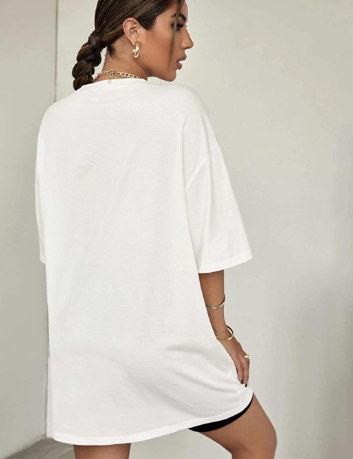Γυναικείο T-shirt Léna – Oversize τοπ από βαμβάκι με στρογγυλή λαιμόκοψη, κοντά μανίκια, casual, καλοκαιρινό