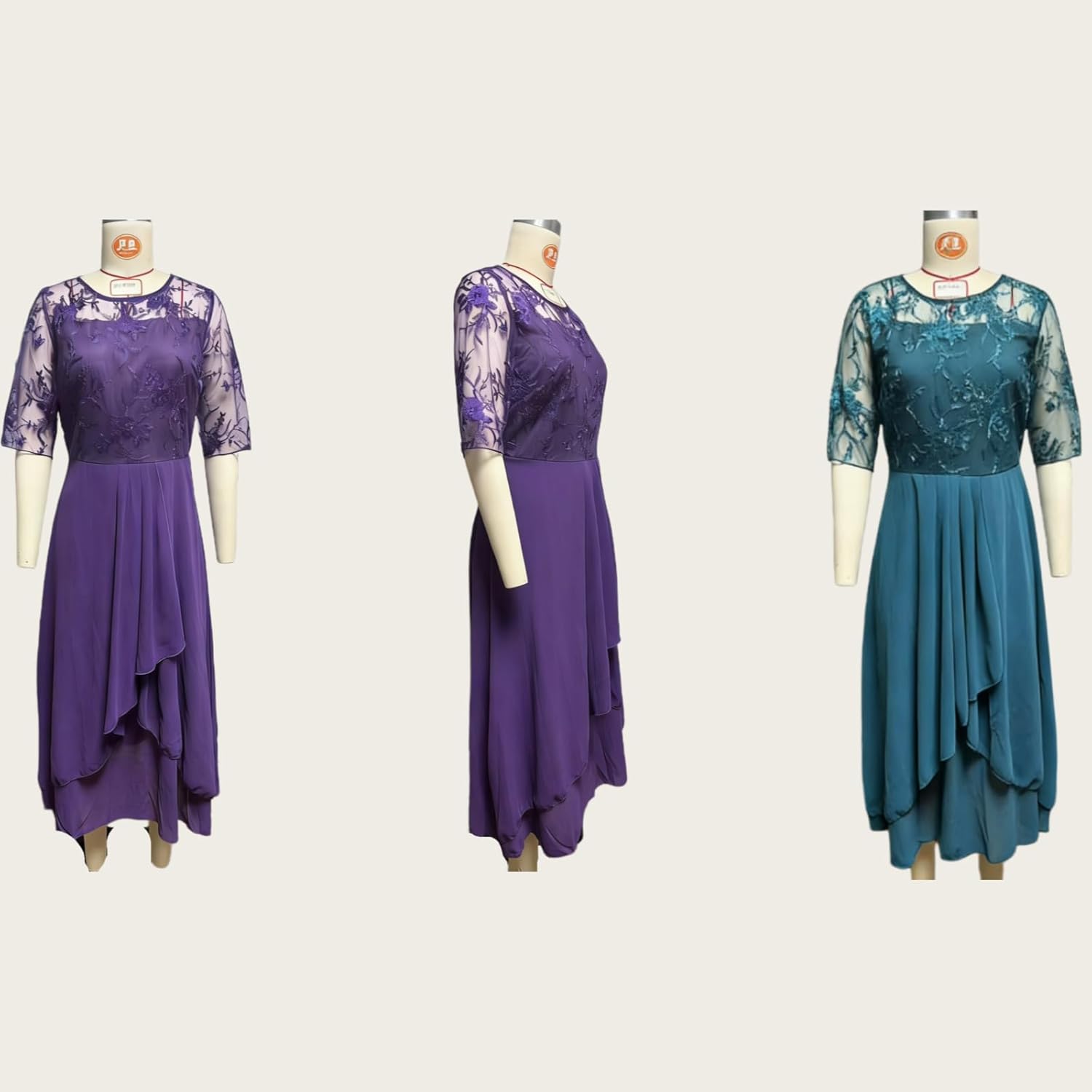 Isabelle Robe Femme – Robe Maxi Dentelle Col V Manches Mi-Longues Élégante Mariage