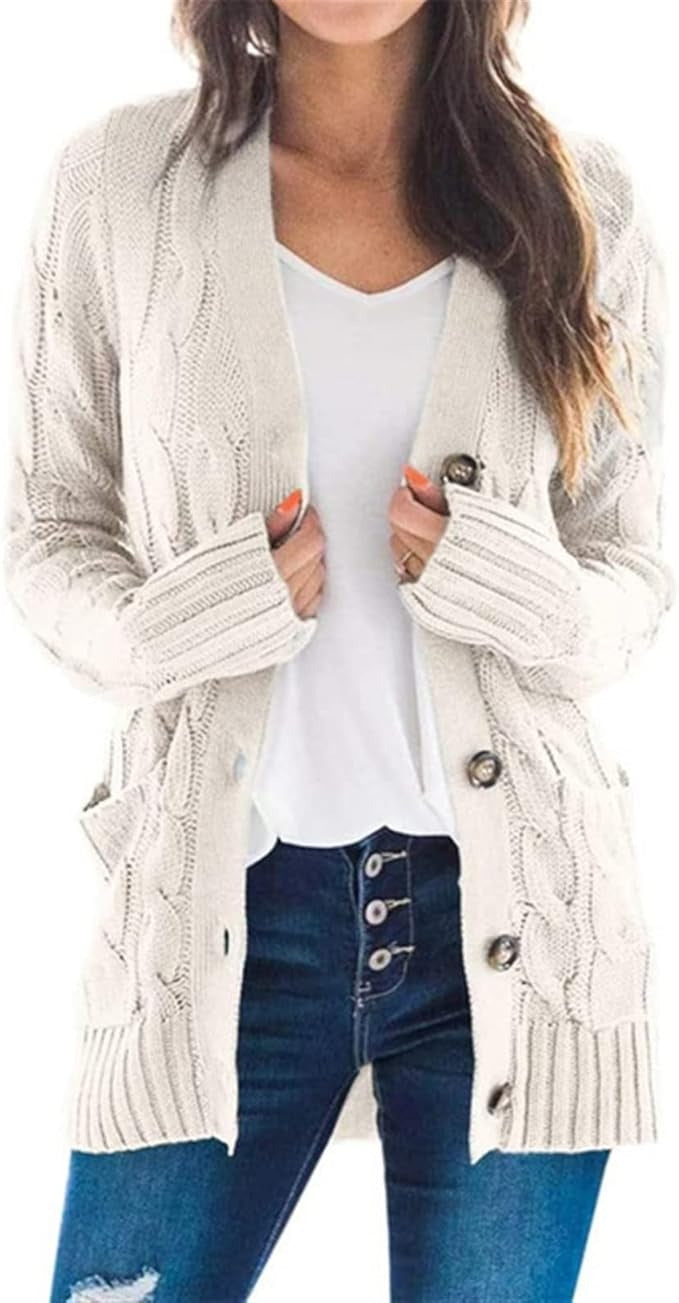 Lissy Gilet Femme – Teplý svetr s copánkovým vzorem, knoflíky a moderním pohodlným střihem