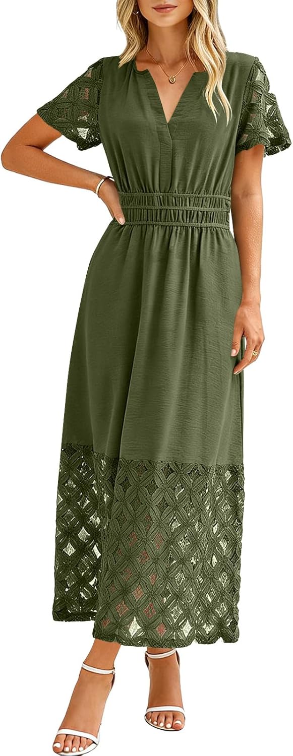 Vestito Emma Donna – Abito Maxi Bohemien Scollo a V Vita Impero Tasche Fluido Estate