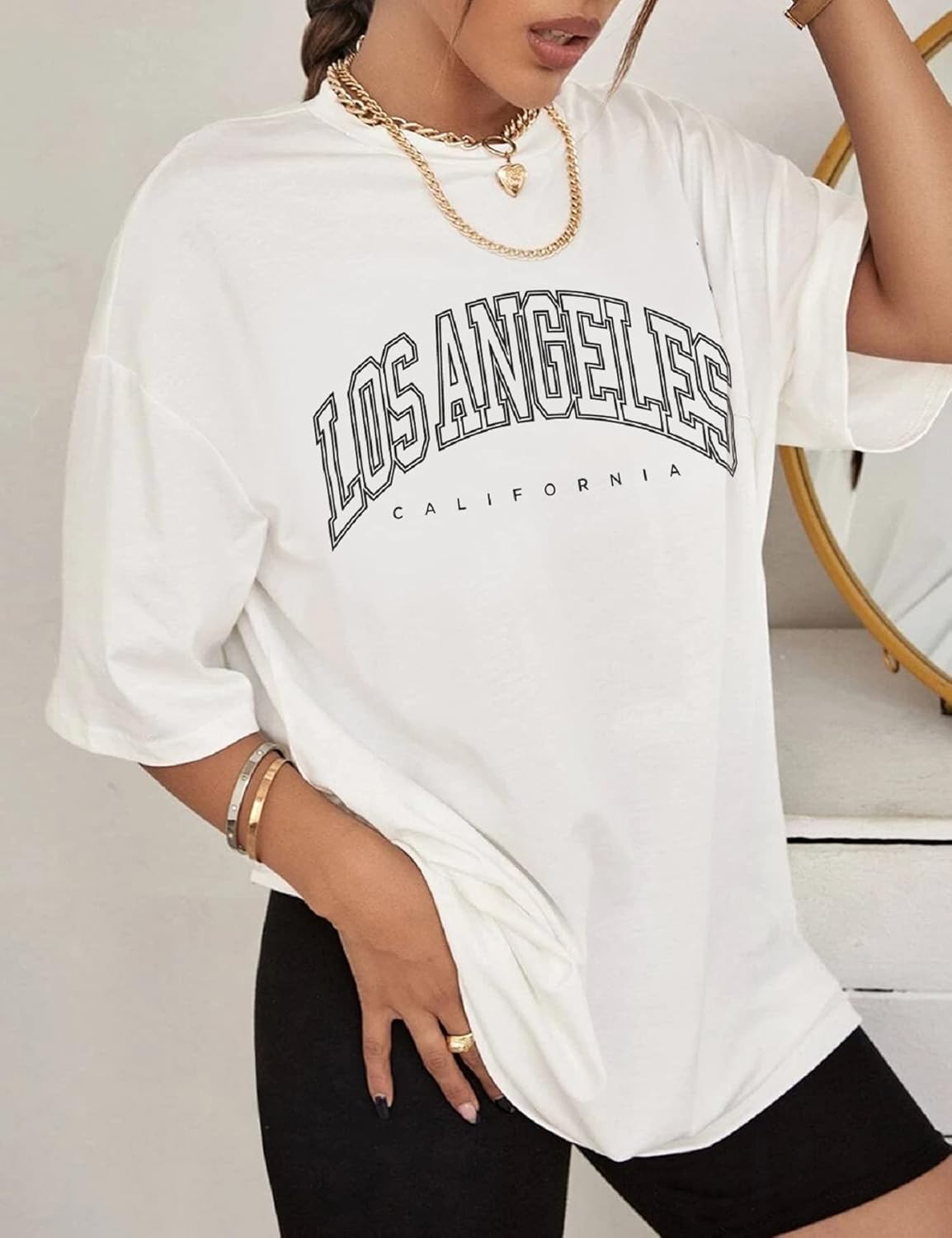 Γυναικείο T-shirt Léna – Oversize τοπ από βαμβάκι με στρογγυλή λαιμόκοψη, κοντά μανίκια, casual, καλοκαιρινό