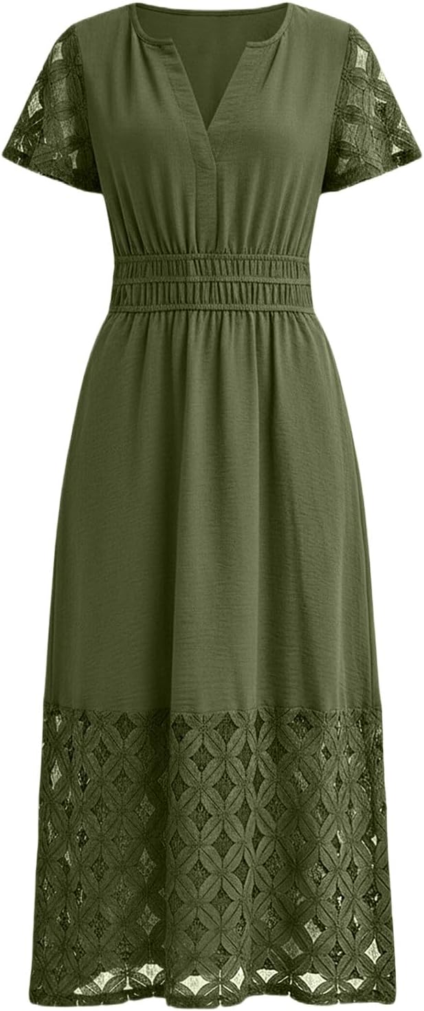 Vestito Emma Donna – Abito Maxi Bohemien Scollo a V Vita Impero Tasche Fluido Estate