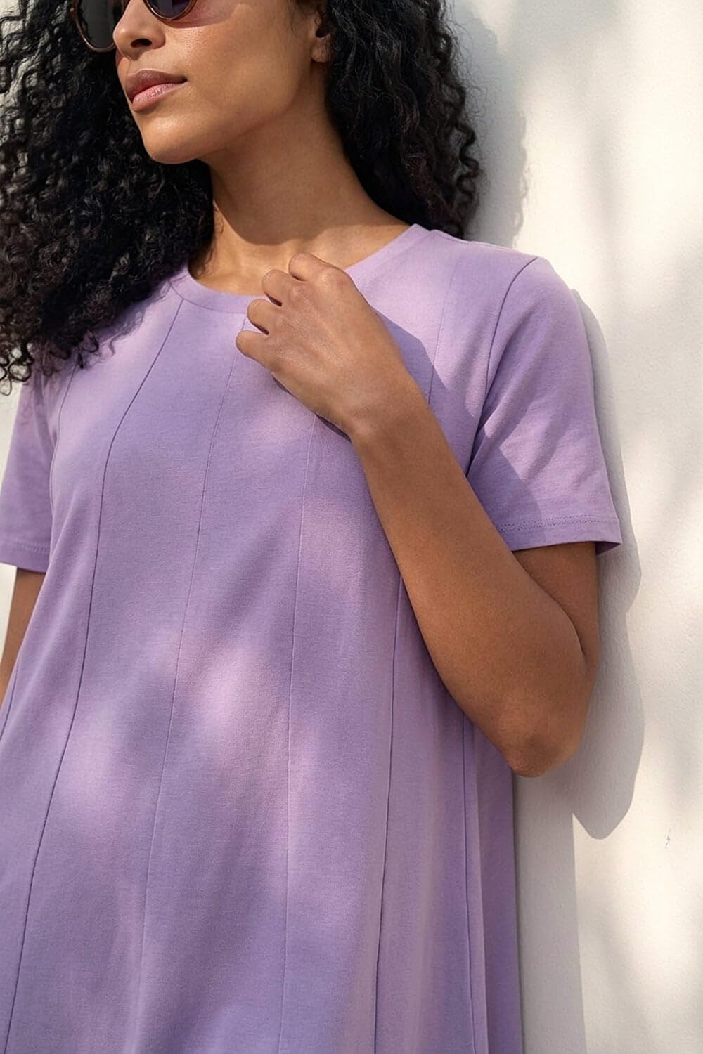 Léonie Robe Courte Femme – Robe Swing Coton Stretch Col Rond Été Élégante