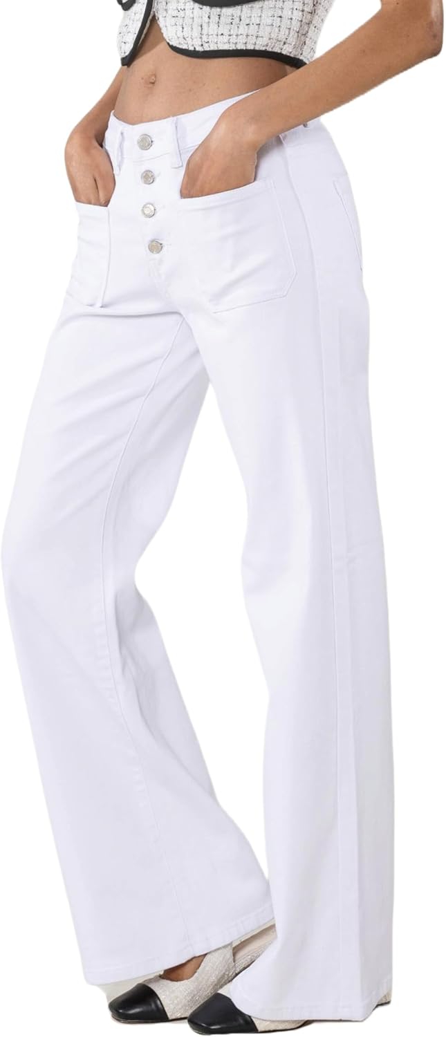 Isaline Jean Flare Femme – Jean Bootcut Taille Haute Stretch Effet Délavé Vintage