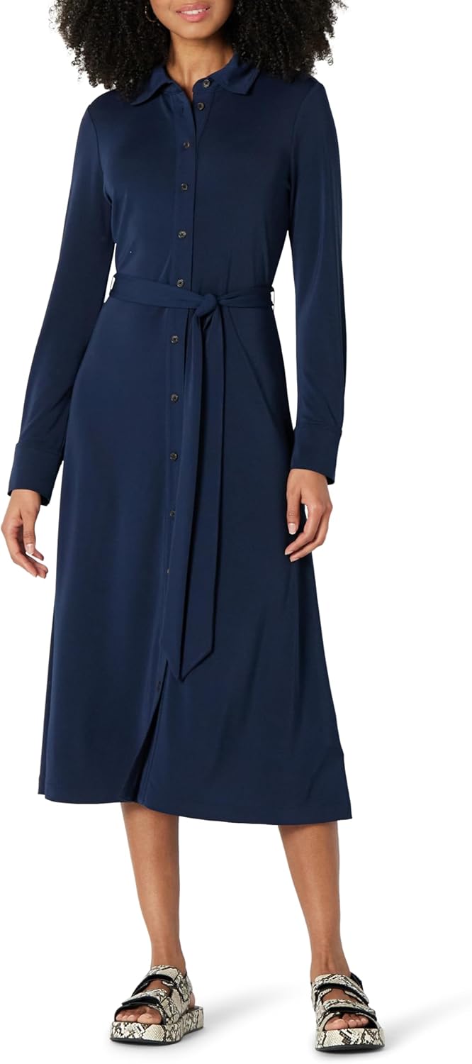 Claire Robe Chemise Midi – Robe Élégante Col Classique Ceinture Femme