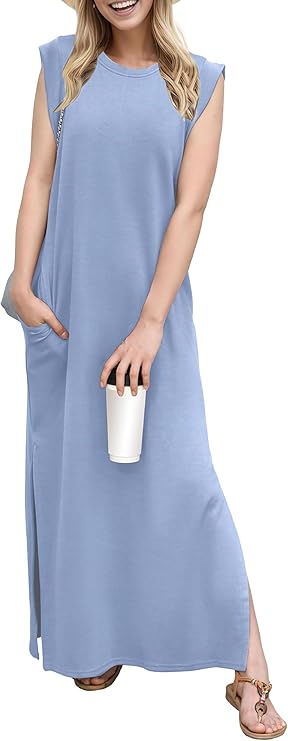 Dámský dlouhý župan Tulip – bez rukávů, kulatý výstřih a kapsy, elegantní letní lehký materiál