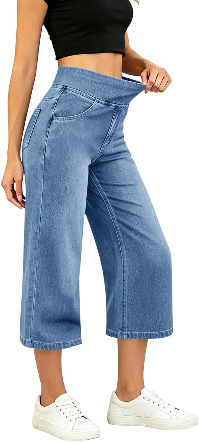 Léonie Jean 7/8 Mulher – Calças de ganga elásticas de cintura subida, corte justo direito