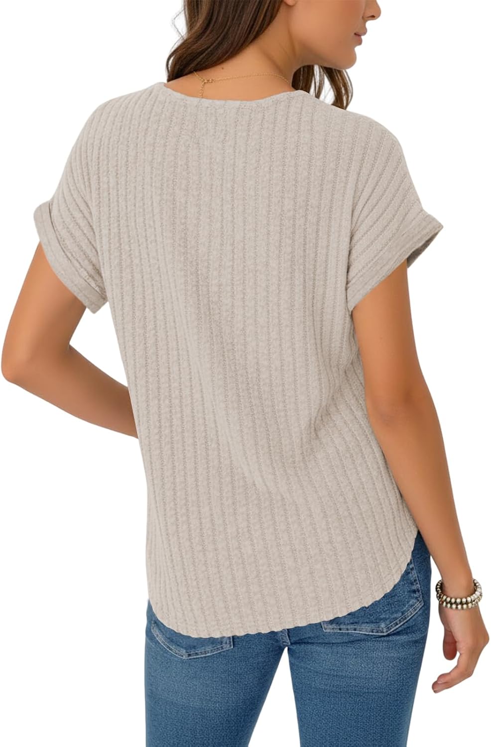 Gemma T-Shirt Femme Col Rond – Coupe Fluide Côtelée, Manches Courtes Été