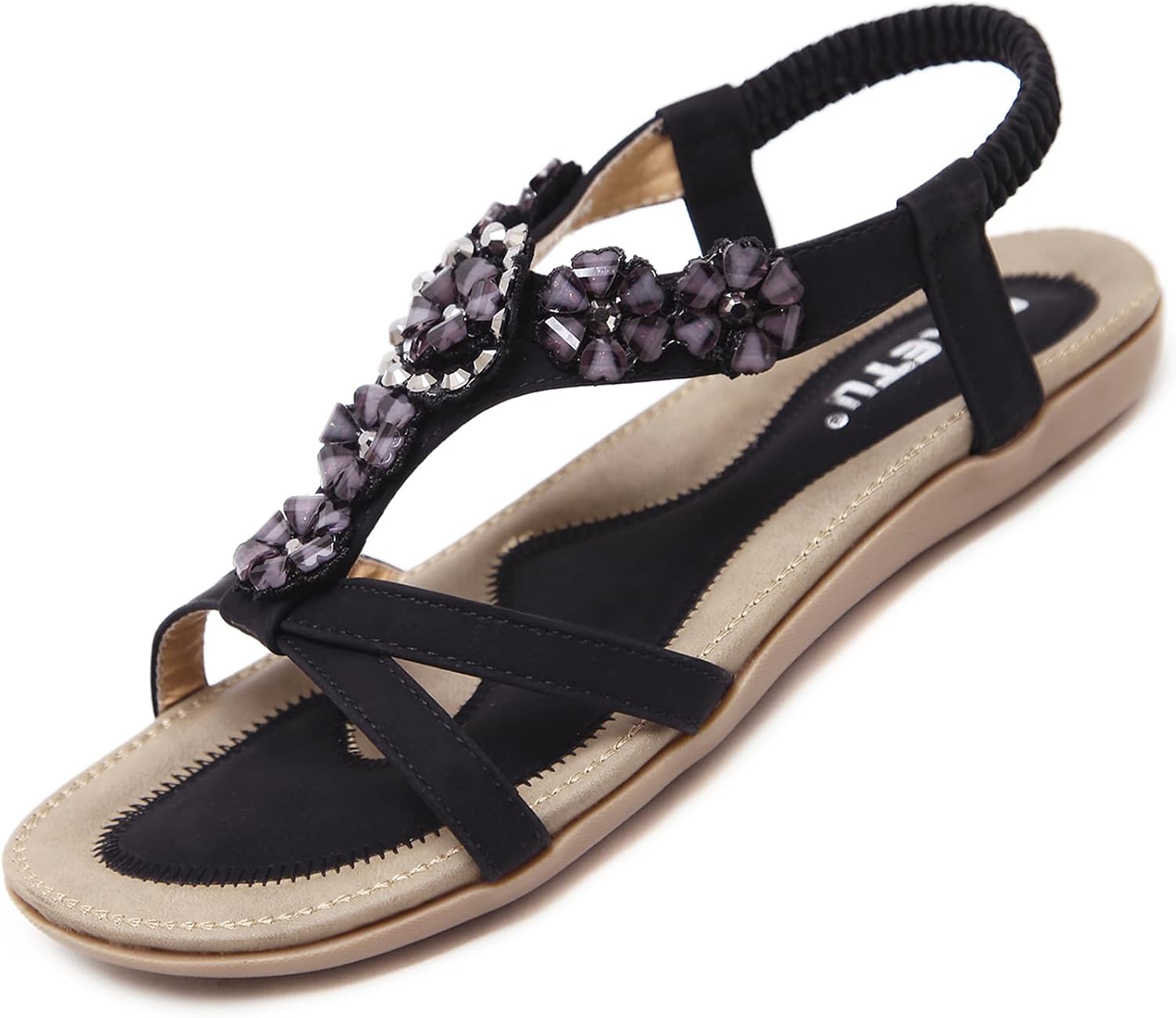 Daphne Tongs Bohèmes Damen – T-Sandalen mit Strass und elastischem Riemen