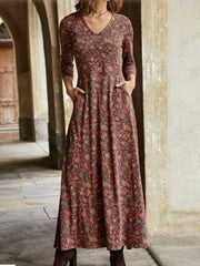 Camille Damen Maxikleid – Blumiges Boho-Kleid mit V-Ausschnitt und Taschen