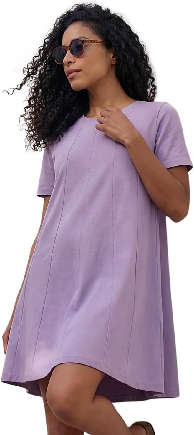Léonie Robe Courte Femme – Robe Swing Coton Stretch Col Rond Été Élégante