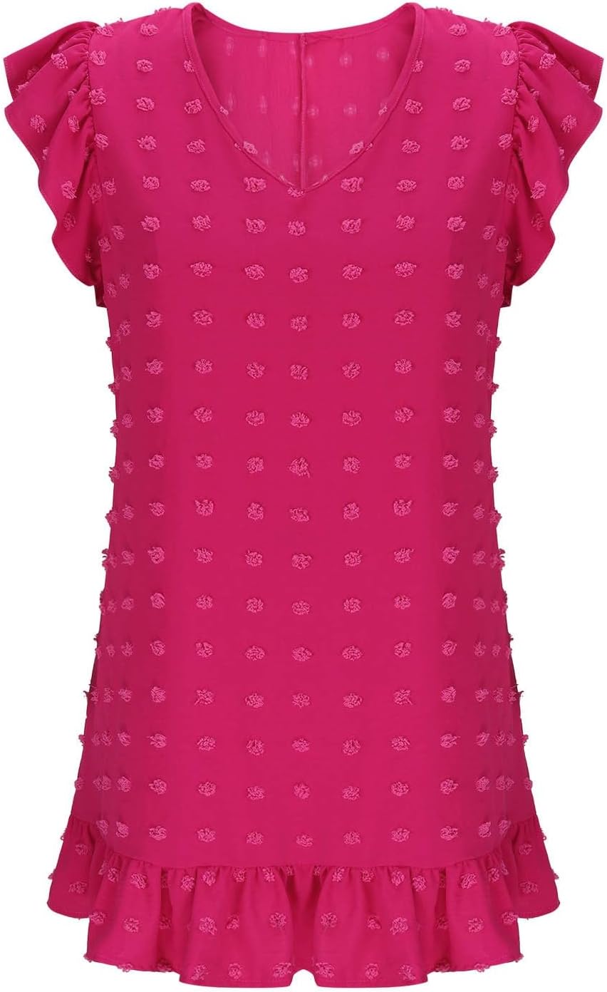 Chloé Robe Femme – Robe Midi Col V Manches Courtes Volants Coupe A-Line Été