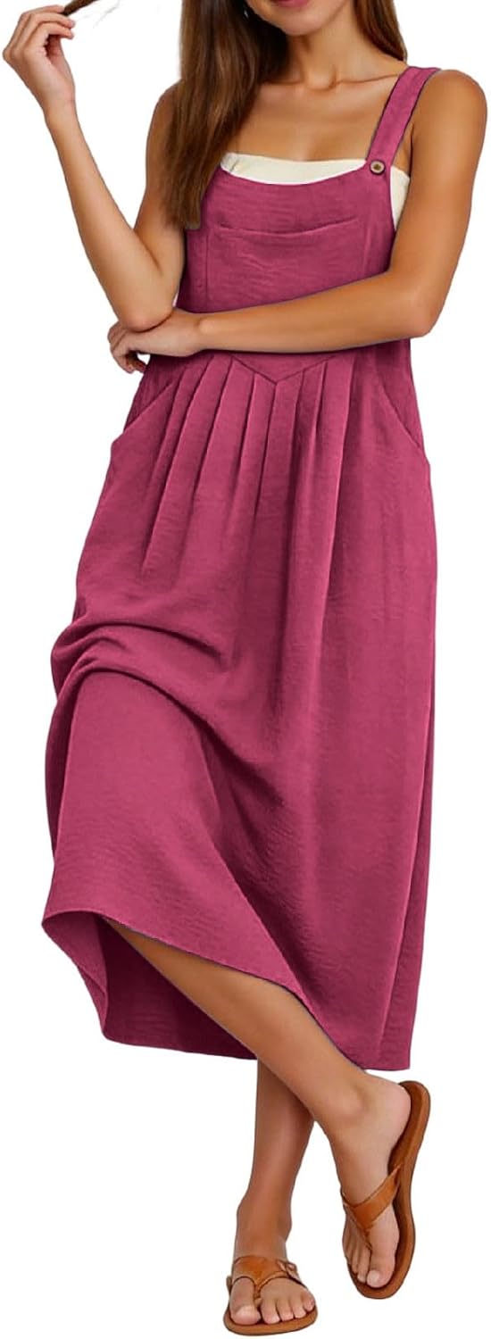 Camille langer Latzrock für Damen – Plissiertes Latzkleid mit verstellbaren Trägern und Taschen