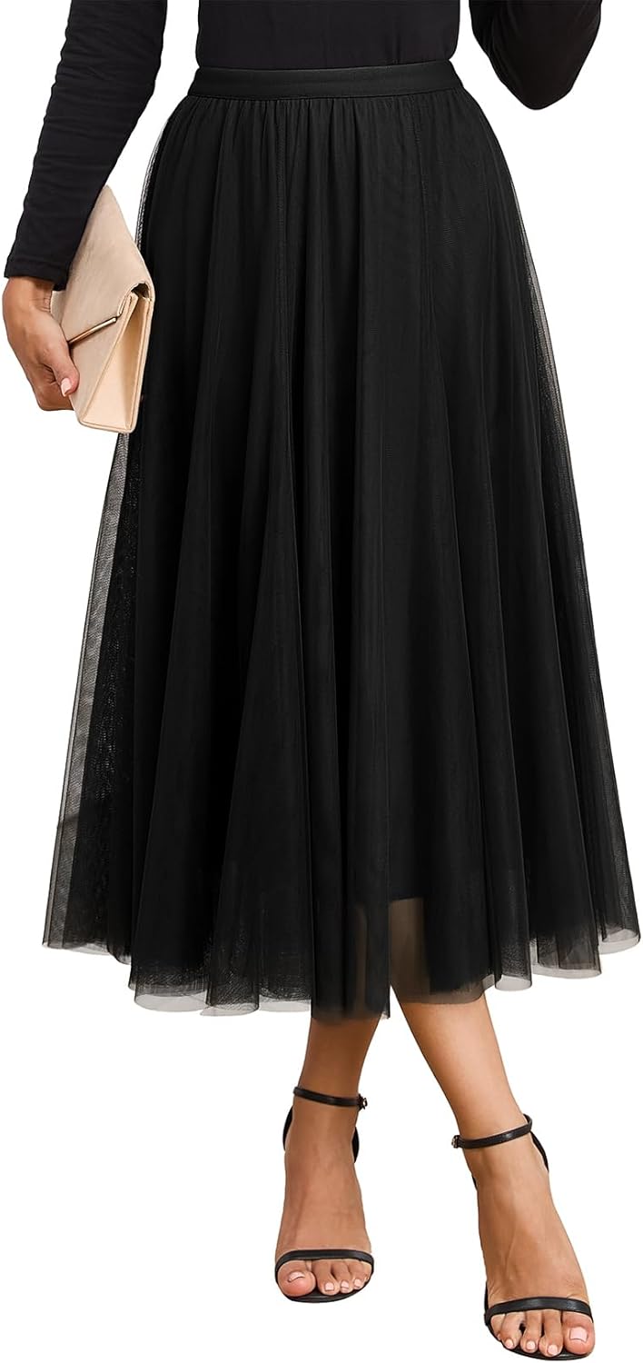 Falda Cassy de Tul para Mujer – Falda Larga de Cintura Alta, Fluida y Elegante