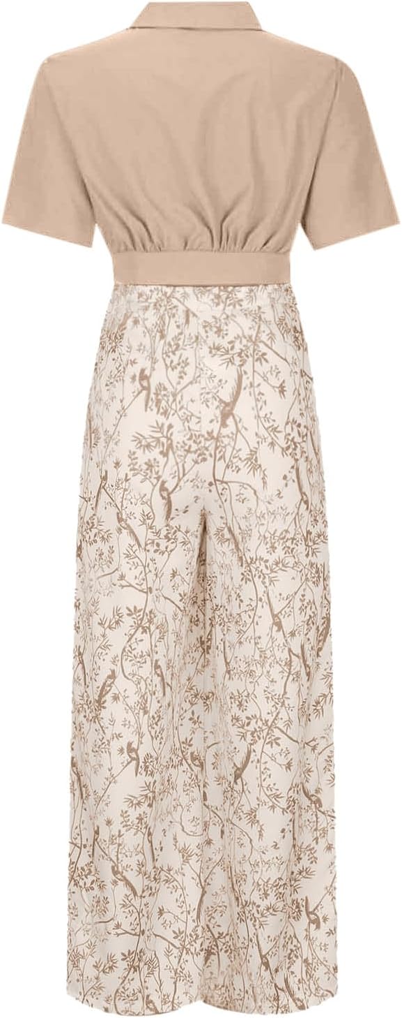 Amara Damen Ensemble 2-teilig – Bluse mit V-Ausschnitt und weitem Blumenhose