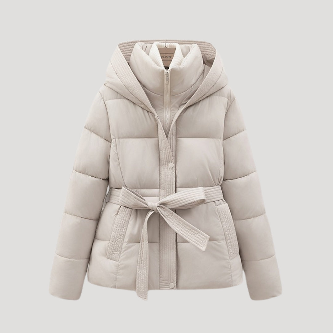 Leyna Doudoune Femme – Manteau Ceinturé avec Capuche Chaude & Coupe Élégante