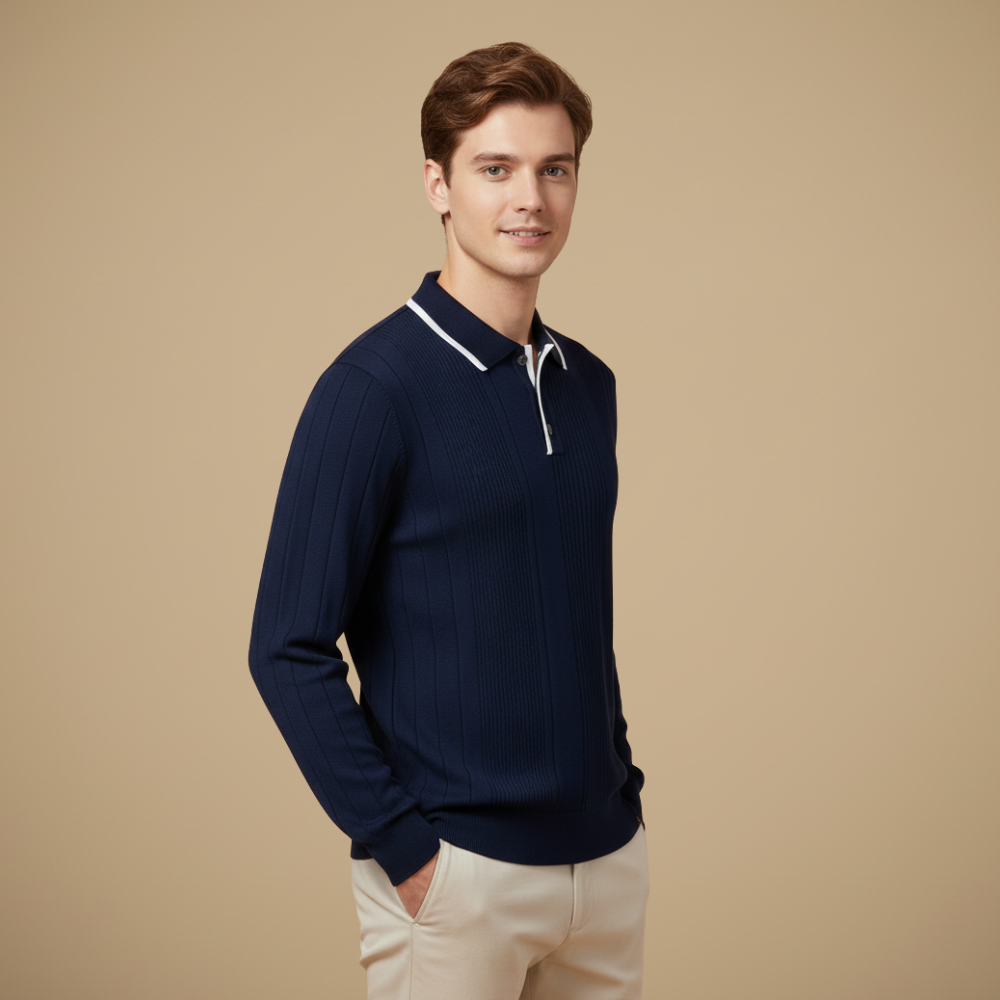 Joaquin Mode Felpa Uomo Stile Polo – Collo Contrasto Bianco Taglio Casual Autunno