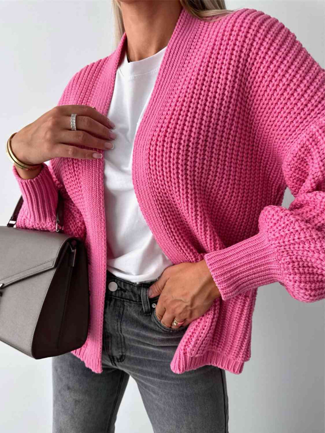 Lanna Cardigan Femme Ouvert – Coupe Relax, Manches Ballon & Maille Douce