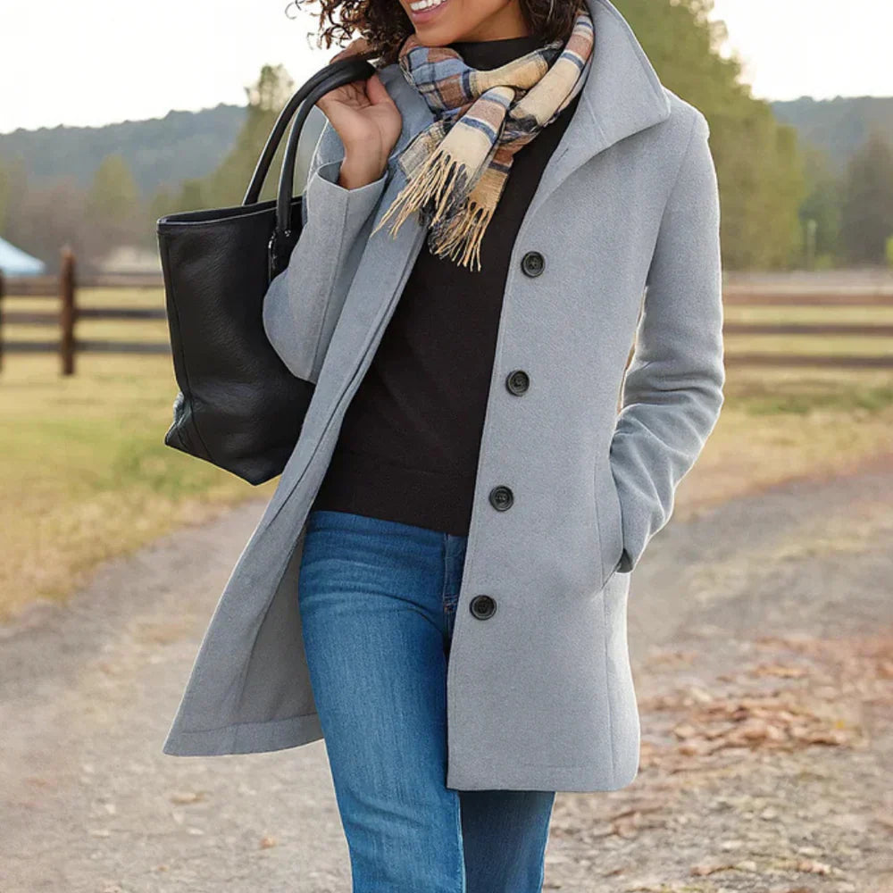 Prisha Long Coat Women – Classic Cut with Front Buttons & Elegant Style for Cold Season