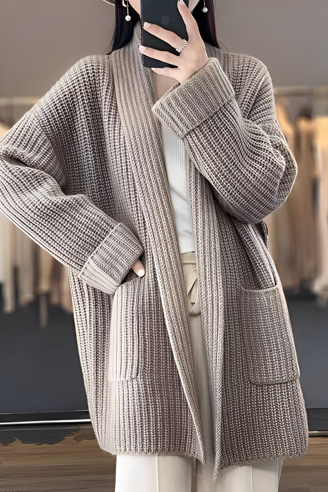 Esther – Dlouhá otevřená vesta pro ženy – Měkká a elegantní pletenina s volným střihem pro každodenní a neformální outfity