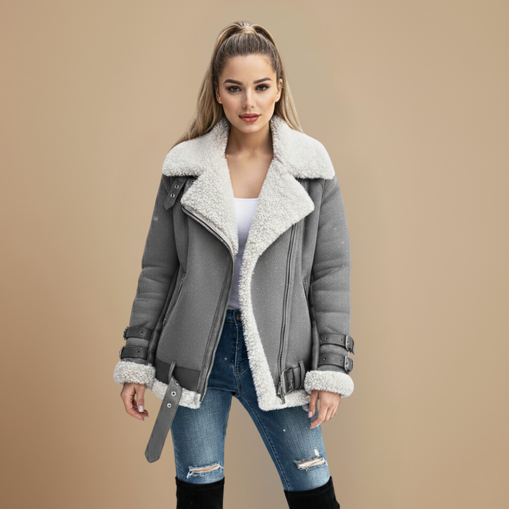 Jolai Women's Jacket Biker Style – Warm Coat in Blended Wool with Comfortable Fit
