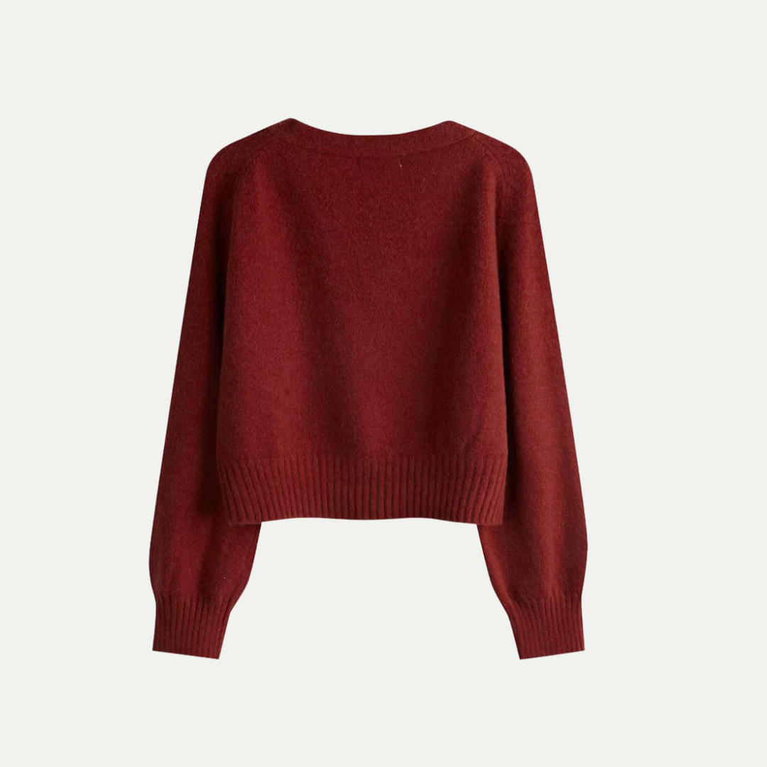 Dámský cardigan Eira z vlny – Krátký měkký svetr s výstřihem do V, zapínáním na knoflíky a elegantním pohodlným střihem