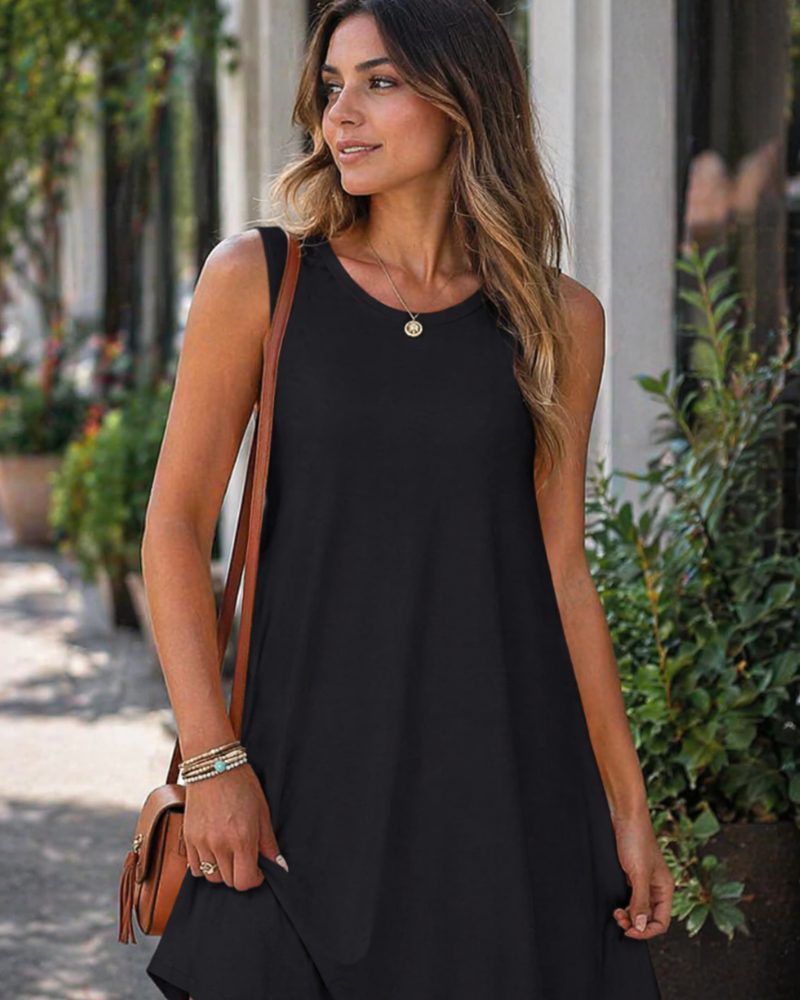 Vestido de Verão Yendy para Mulher – Vestido de Alças com Decote Redondo, Corte Fluido, Estilo Boémio com Bolsos