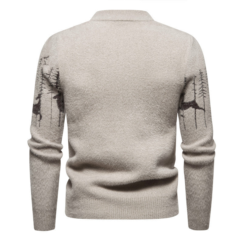 Christmas Men's Christmas Sweater with Reindeer Pattern – Thick Knit, Festive Warmth & Playful Style