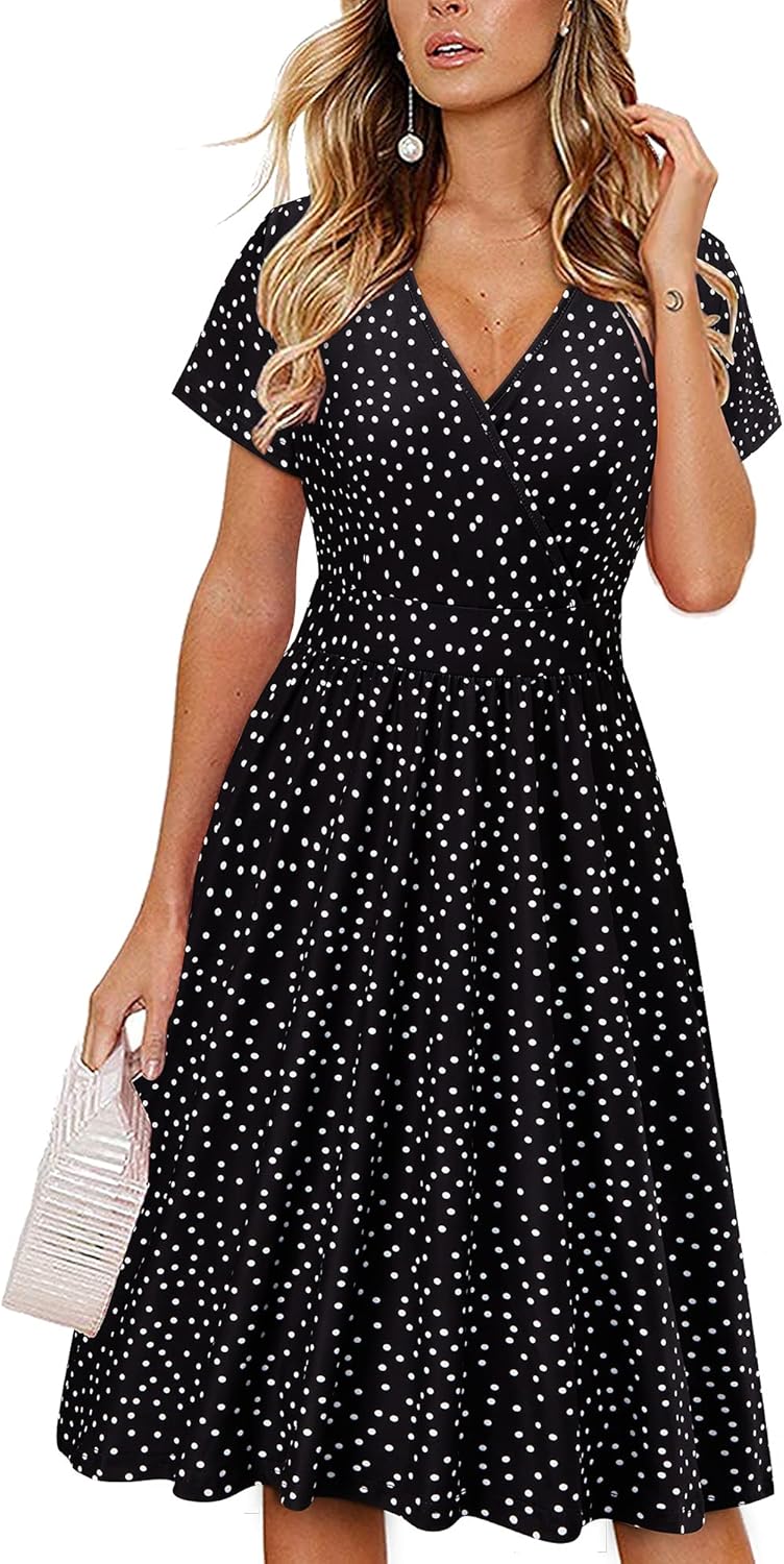 Camélia Robe Portefeuille Femme – Robe Midi Fleurie à Col V avec Poches