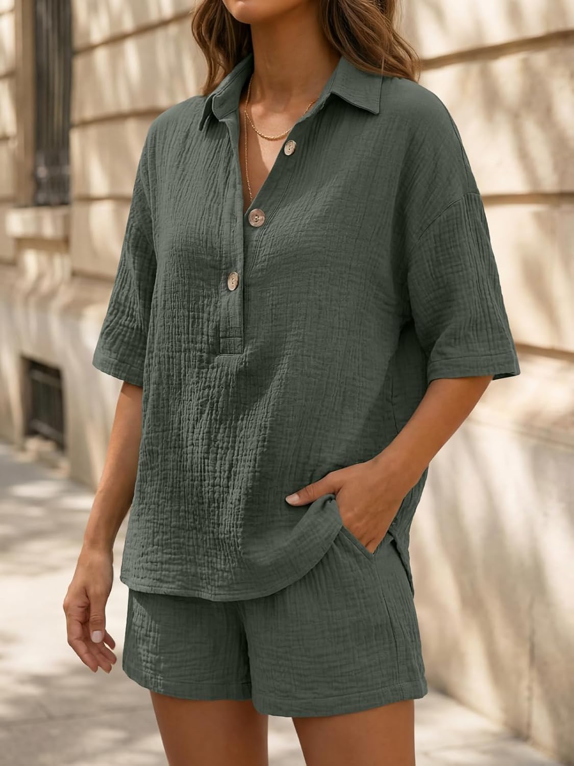 Σετ Γυναικείο Καλοκαίρι Gianna – Oversize Πουκάμισο Βαμβάκι & Σορτς Ψηλόμεσο