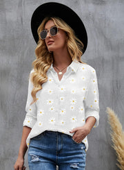 Clara Women's Linen Blouse – V-Neck Buttoned Shirt Loose Elegant Fit