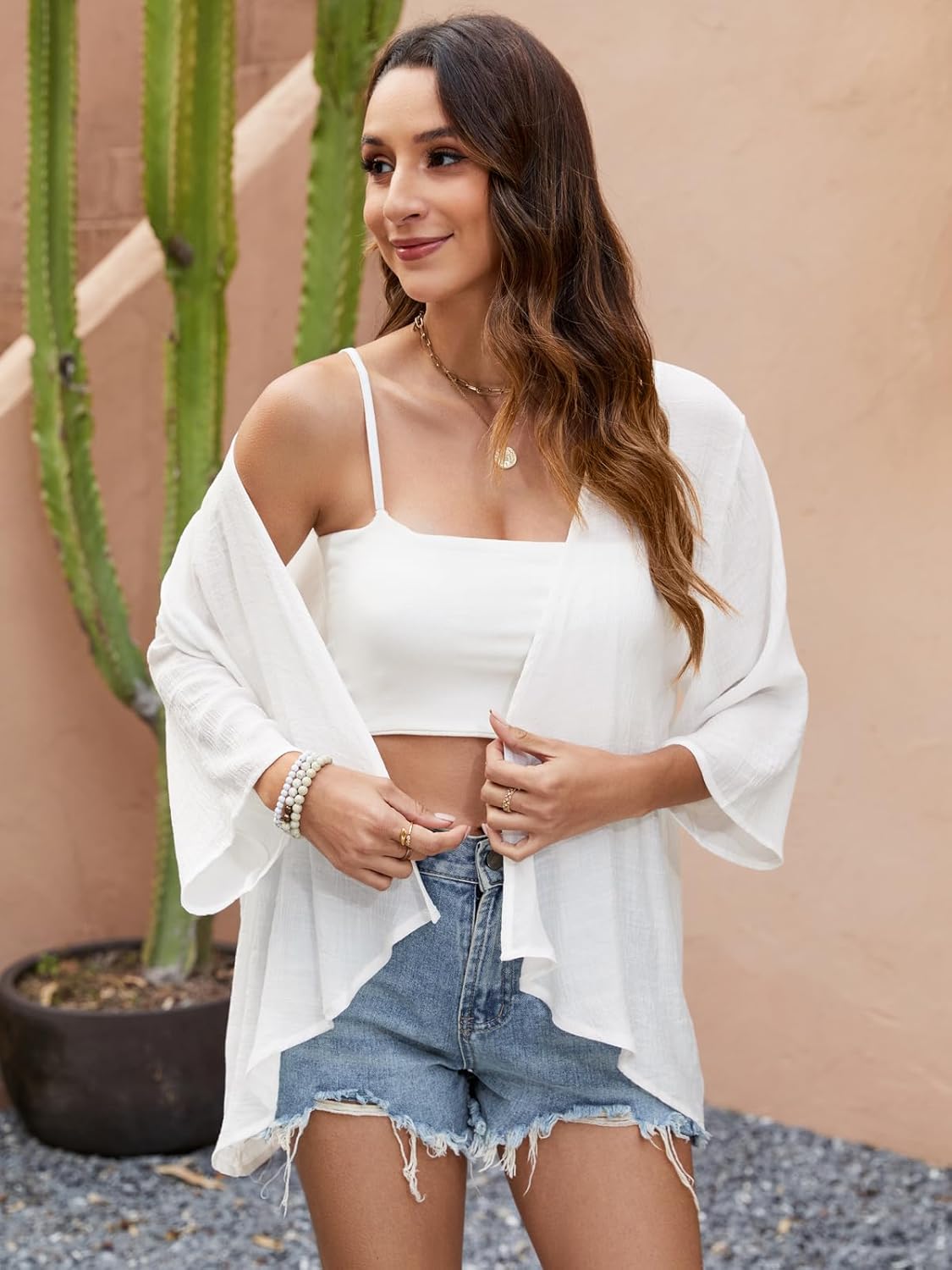 Luna Kimono Femme Chiffon – Cape Fluide Transparente Élégante Plage Été