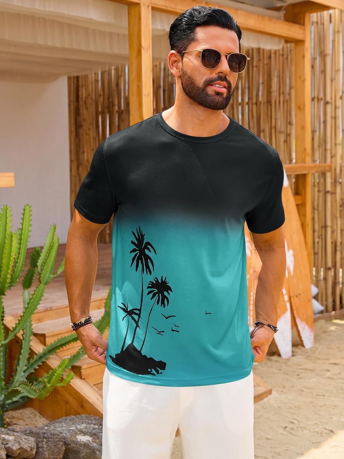 Liam Men's T-Shirt – Gradient Palm Tree T-Shirt, Vintage Beach & Casual Style