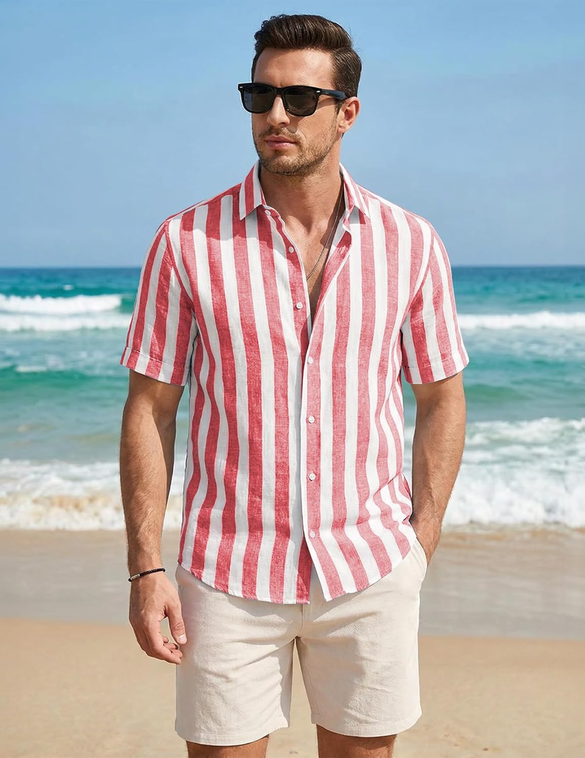 Julien Camisa Homem – Camisa às Riscas Manga Curta, Estilo Verão Casual Chic