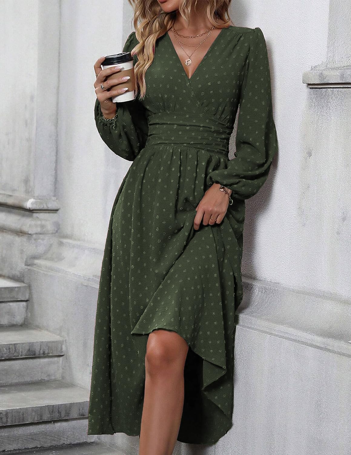 Vestito Donna Tierra Pois – Taglio A-Line, Scollo a V, Vita Alta Plissettata Elegante