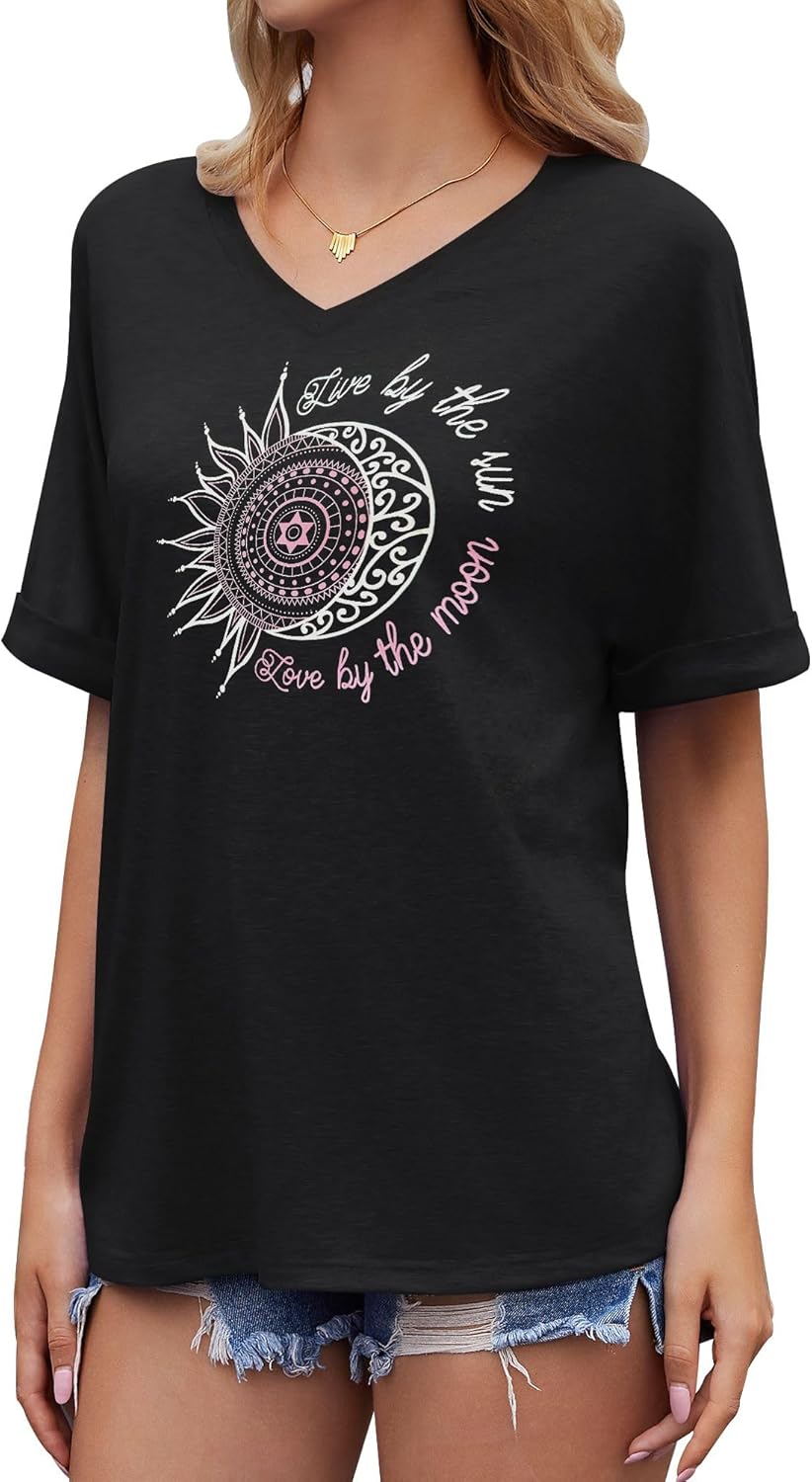 T-shirt Emma Mulher Oversize – Top Decote em V Mangas Curtas Leve Verão Chic