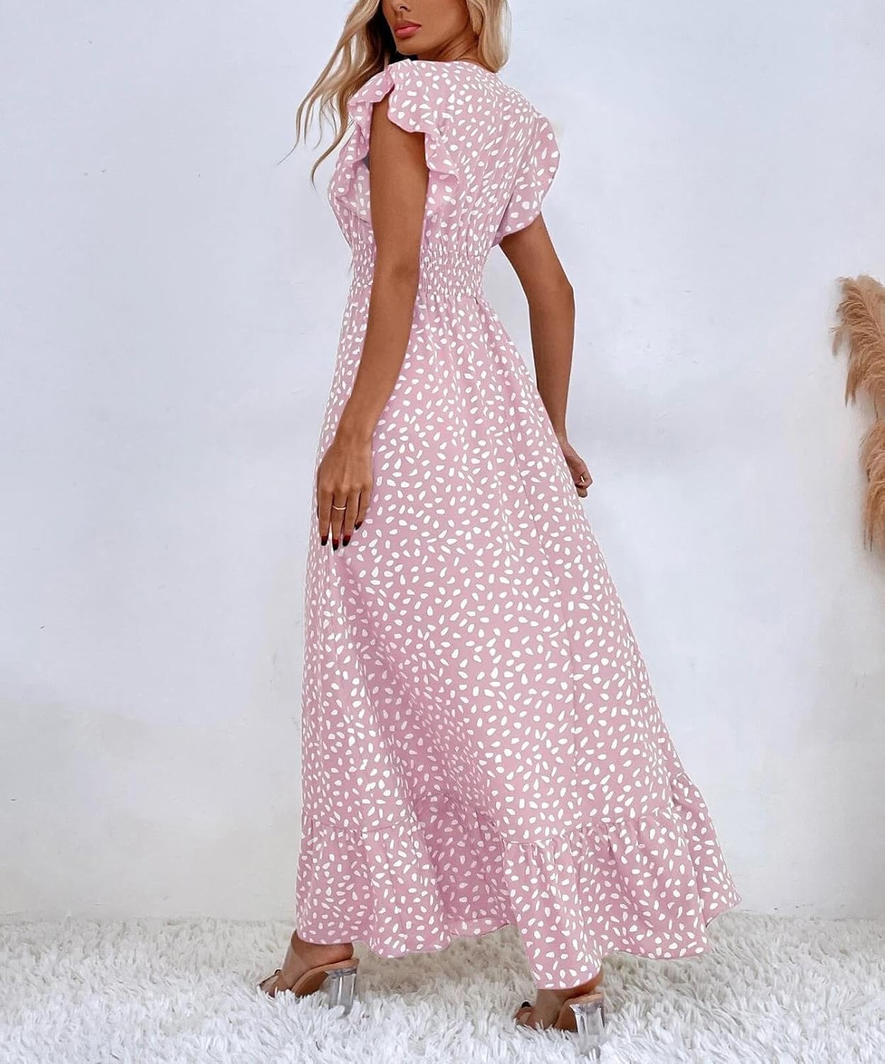Amélie Robe Maxi Femme – Robe Fleurie Col V Taille Haute Volants Été