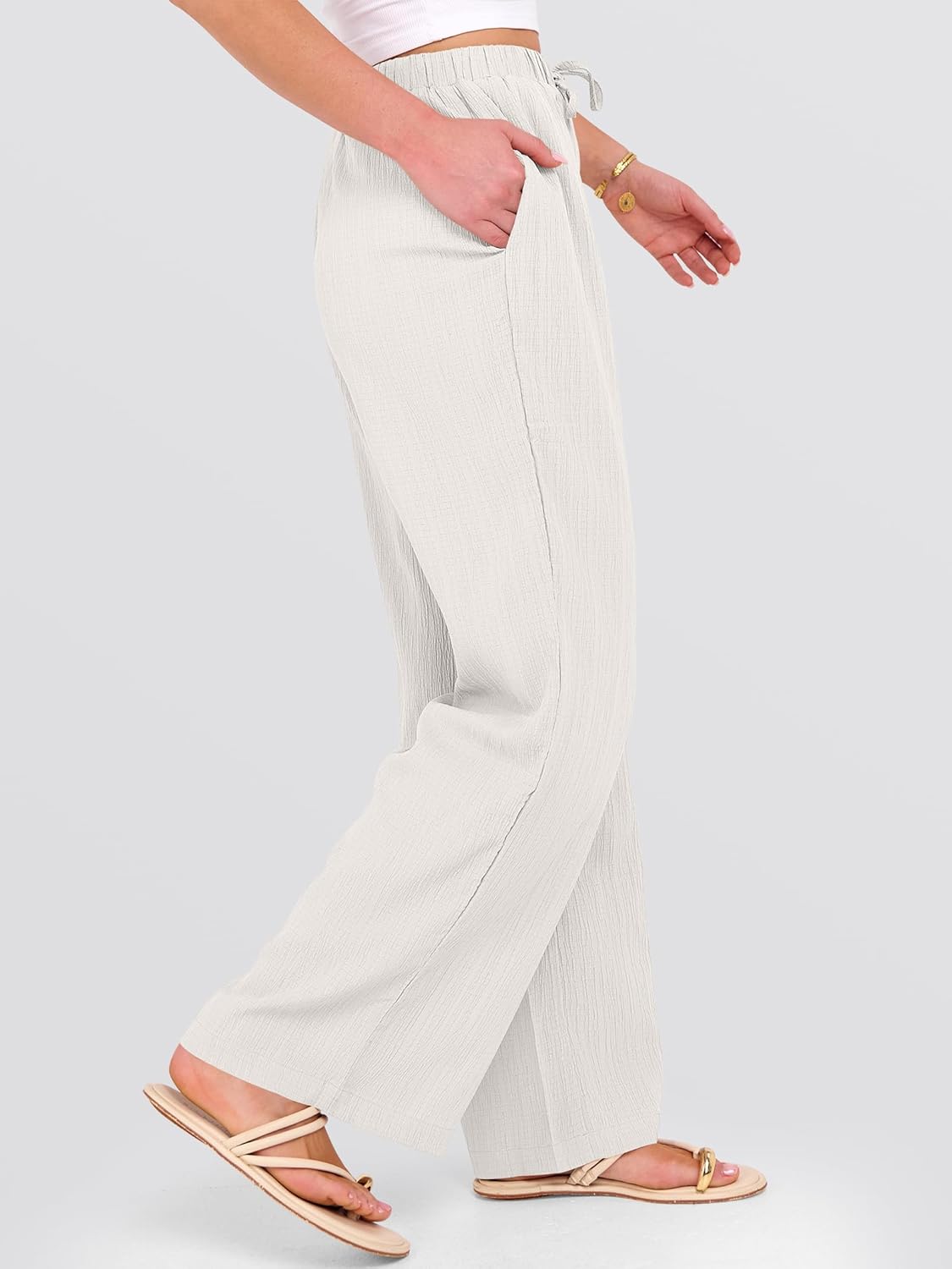 Malaya Pantalon Femme – Pantalon Palazzo Large Taille Élastique & Poches Été